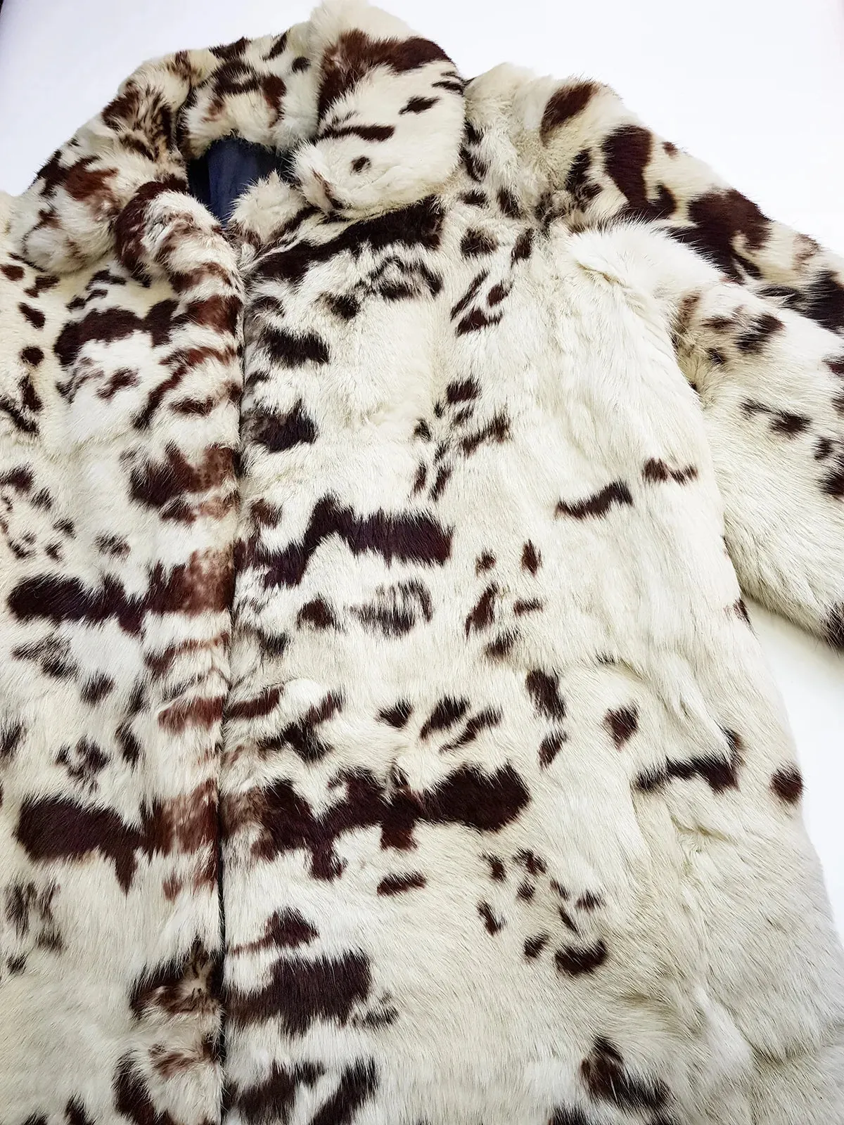 1940s Vintage Italian Rabbit Coat - Super Soft - Cream & Chocolate Brown