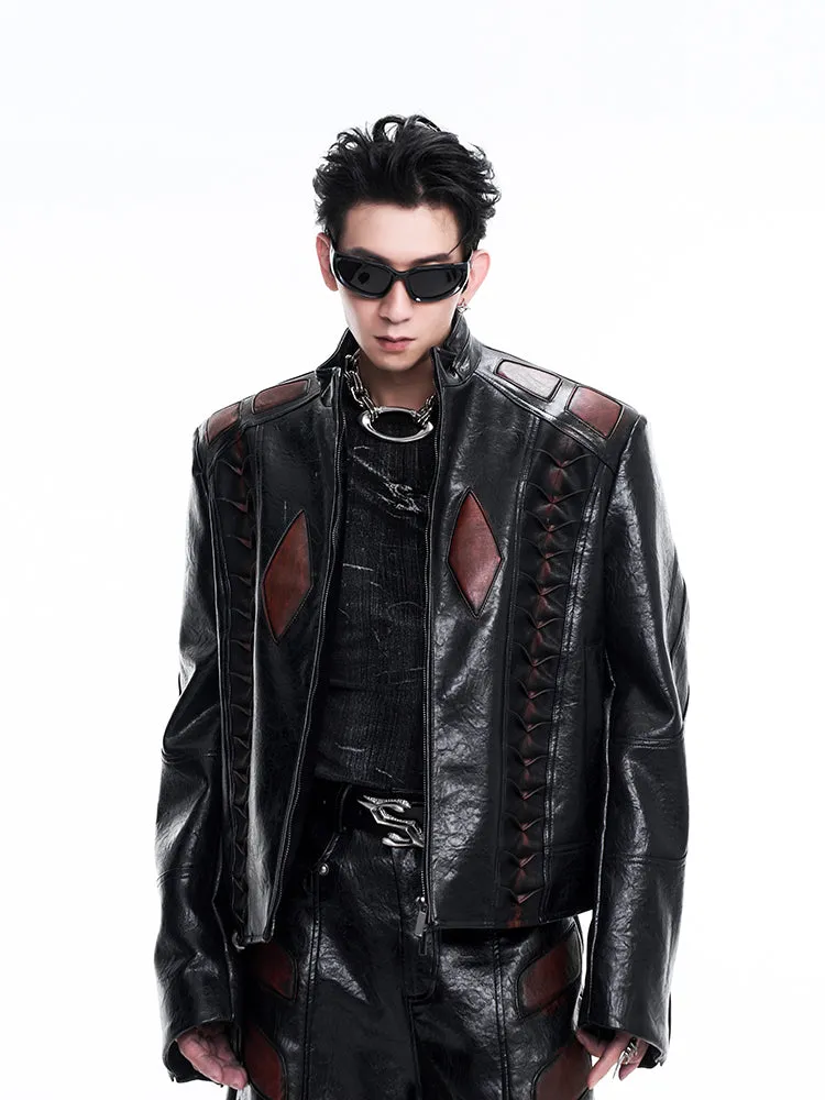 【24s Nov.】Niche Design Patchwork Pleated Motorcycle Leather Jacket