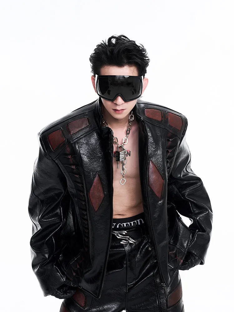 【24s Nov.】Niche Design Patchwork Pleated Motorcycle Leather Jacket