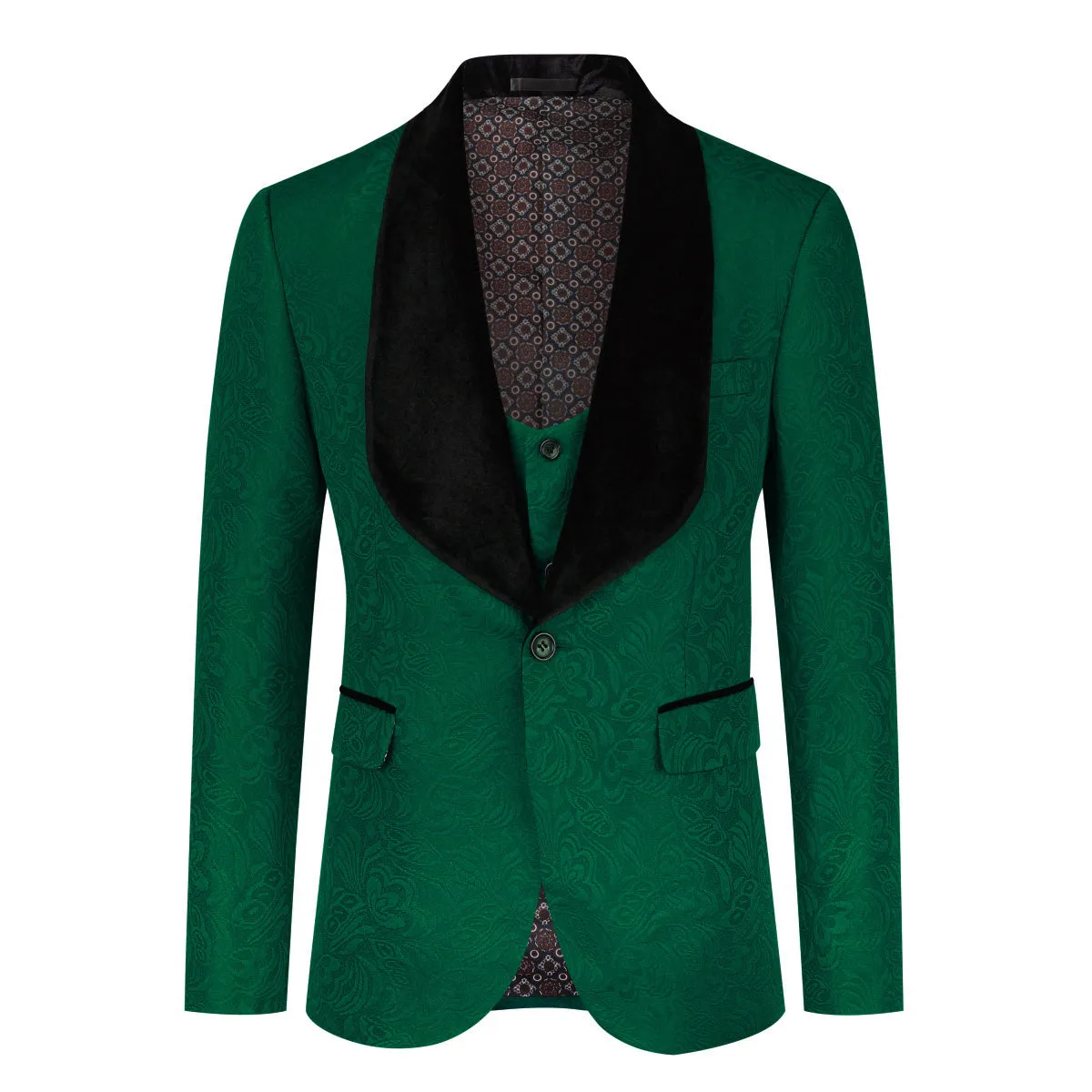 3-Piece Paisley Suit Shawl Collar Suit Green