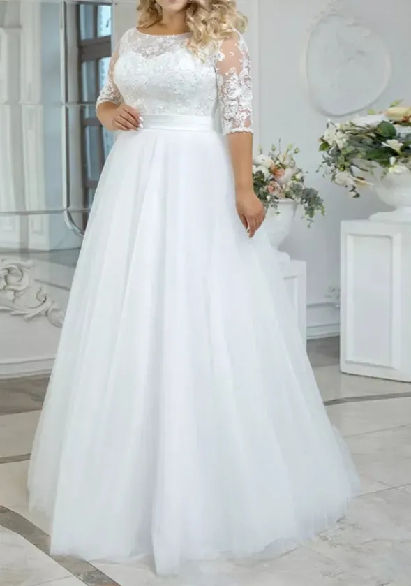 3/4 Lace Applique/Tulle Wedding Gown All Sizes/Colors