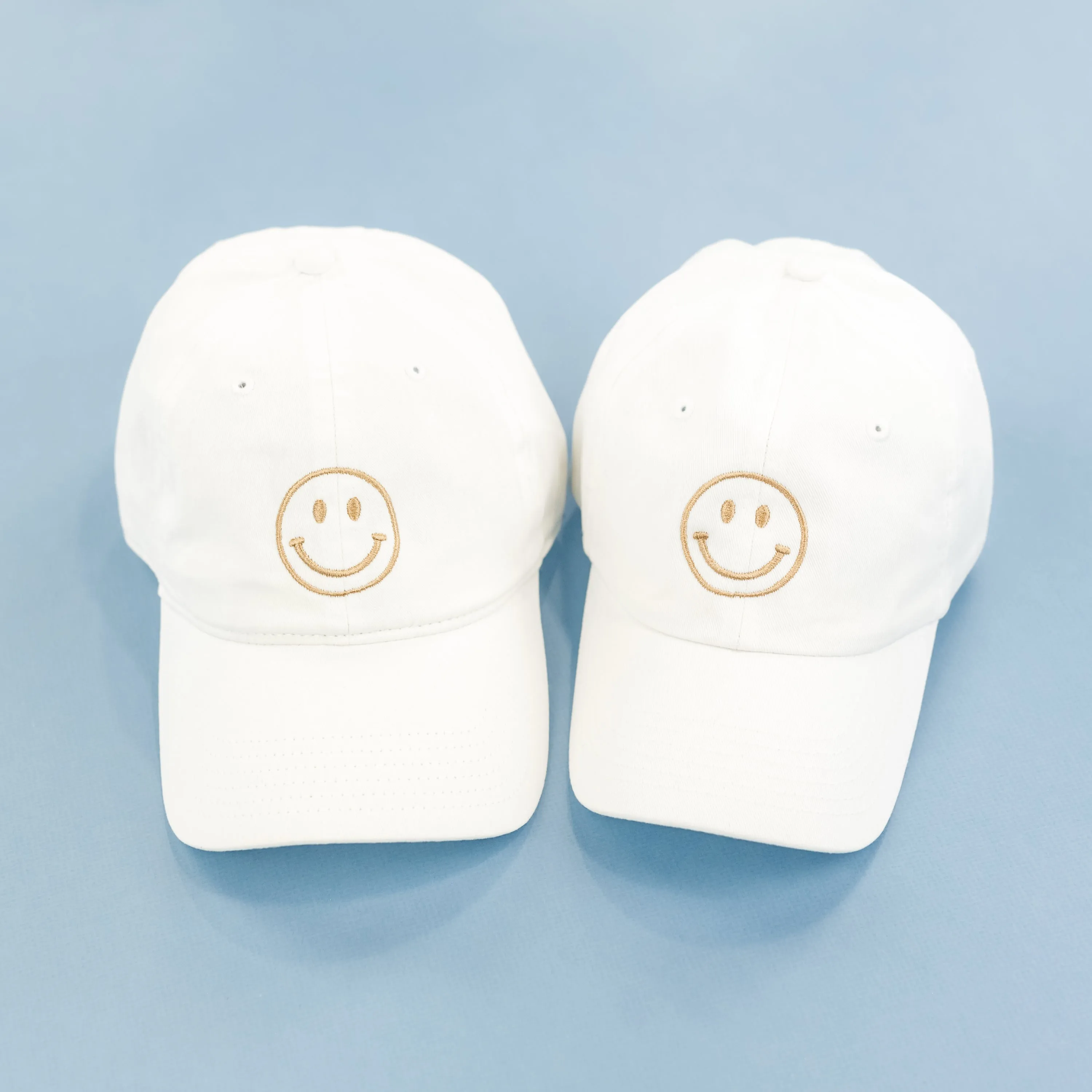 Adult Size - White w/ Light Brown Smiley Face - Baseball Cap