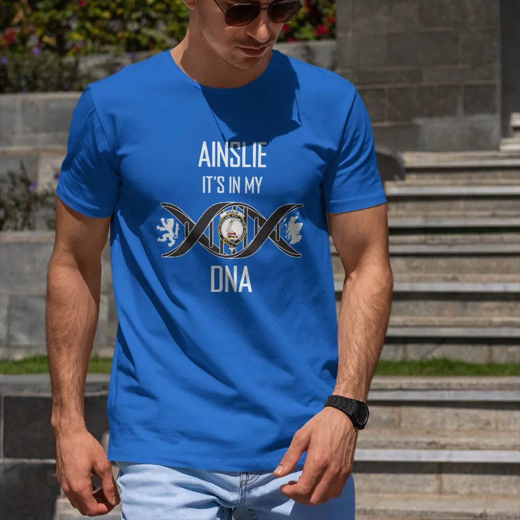 Ainslie Family Crest DNA In Me Mens Cotton T Shirt