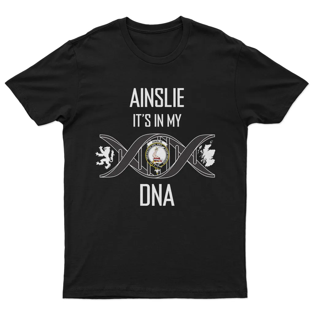 Ainslie Family Crest DNA In Me Mens Cotton T Shirt