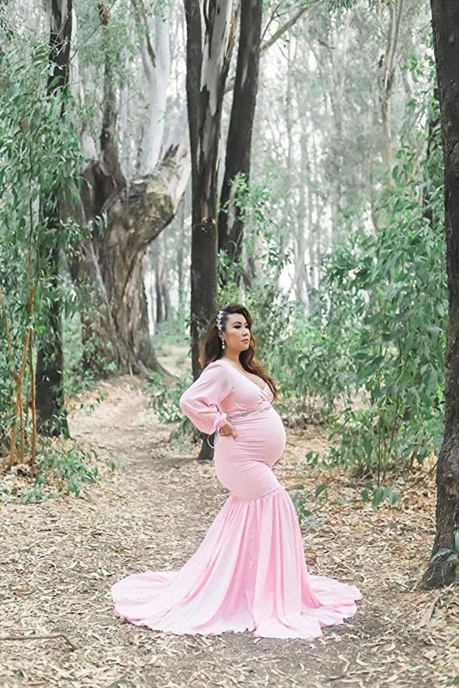 Allure Chiffon Long Sleeve Maternity Gown