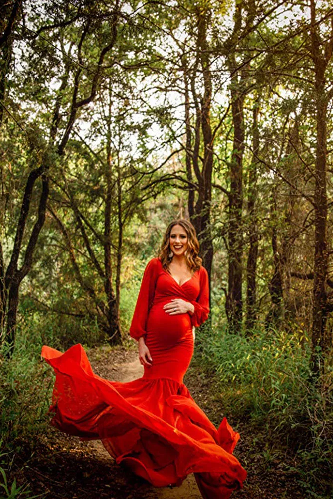 Allure Chiffon Long Sleeve Maternity Gown