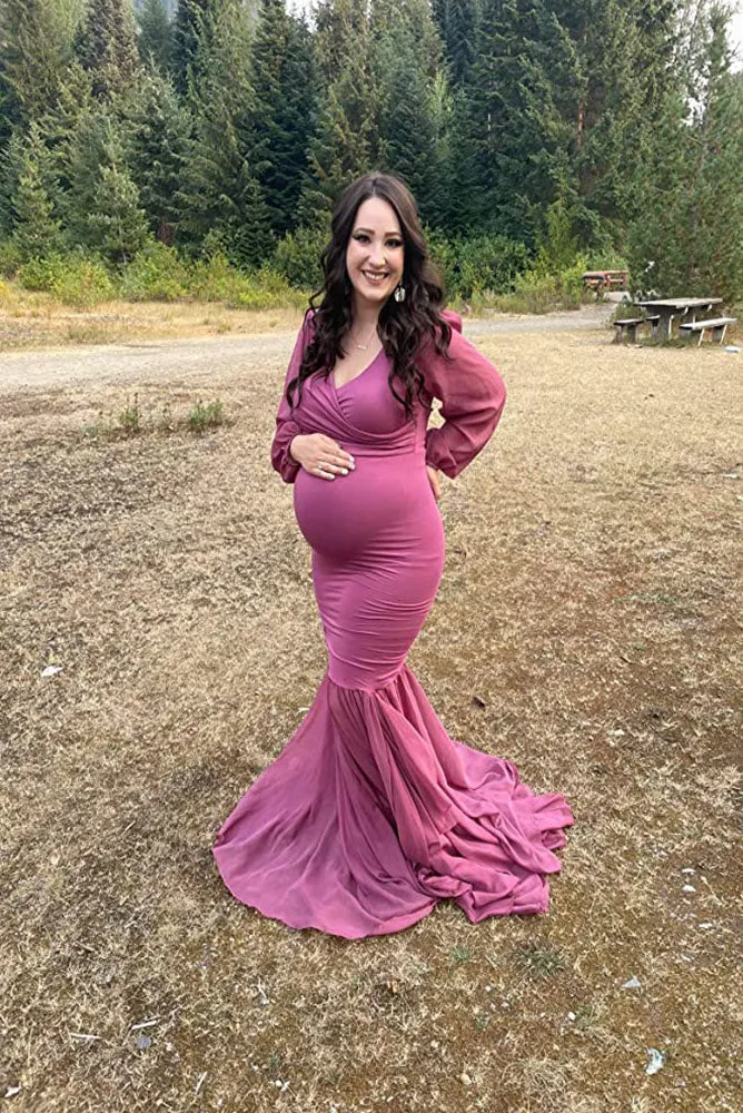 Allure Chiffon Long Sleeve Maternity Gown