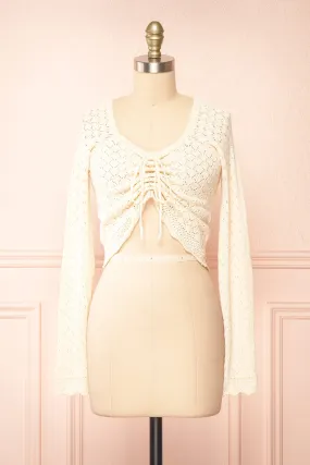 Alverine | Knit Ivory Top w/ Drawstrings