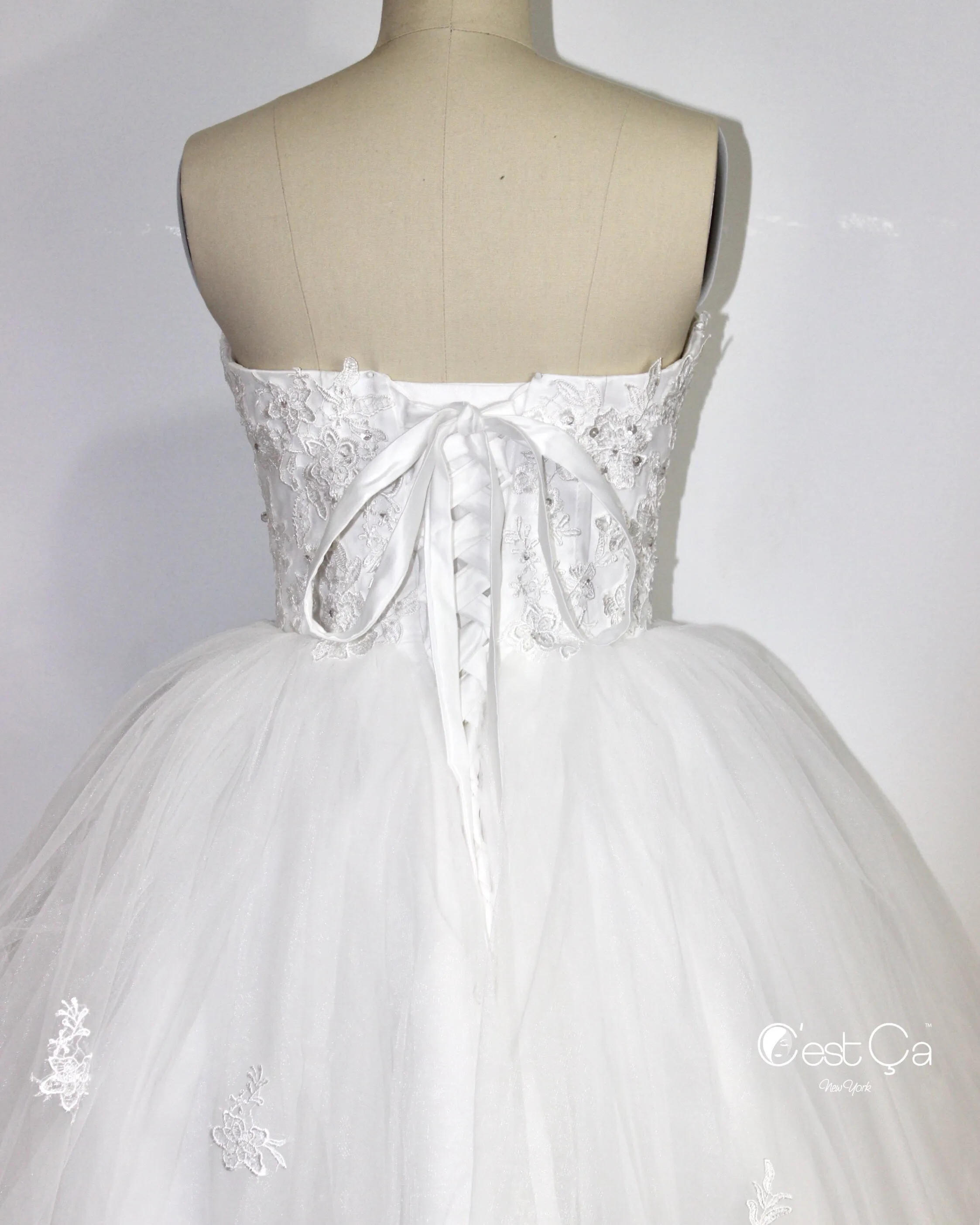 Amanda Snow White Wedding Tulle Lace Dress - Midi