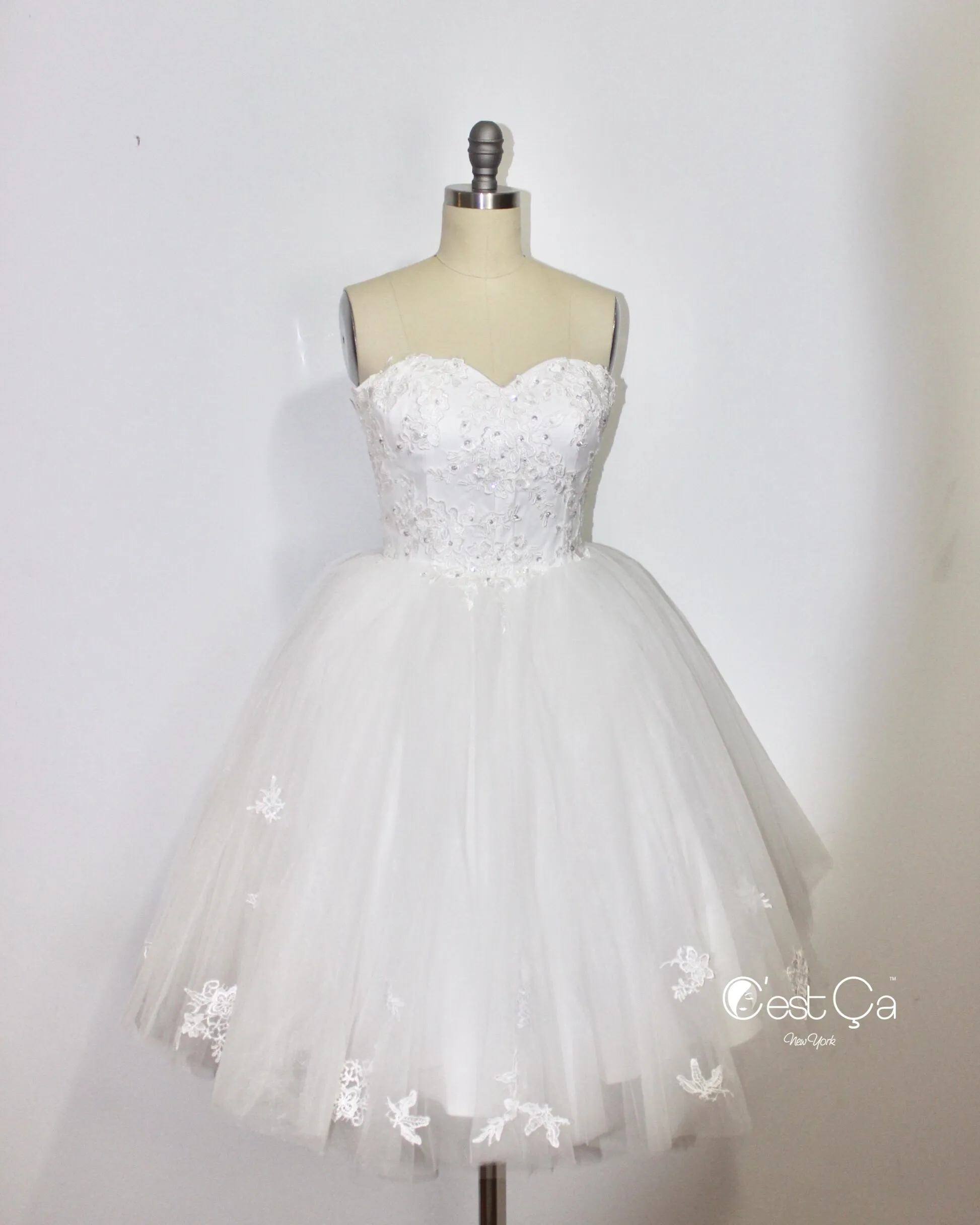 Amanda Snow White Wedding Tulle Lace Dress - Midi