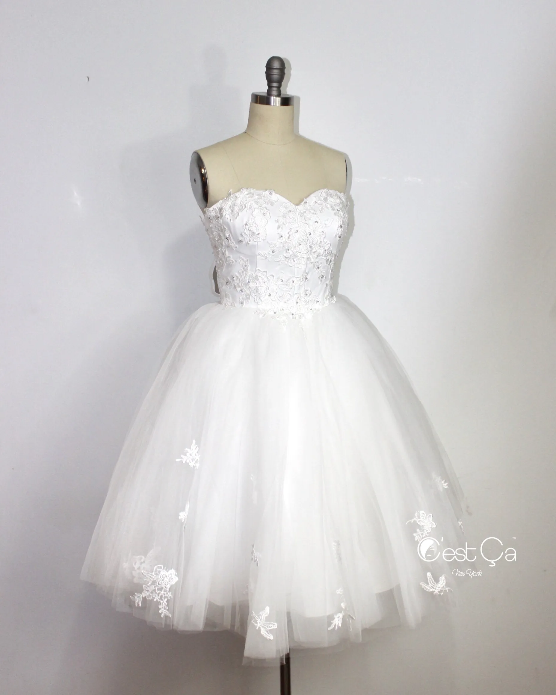 Amanda Snow White Wedding Tulle Lace Dress - Midi