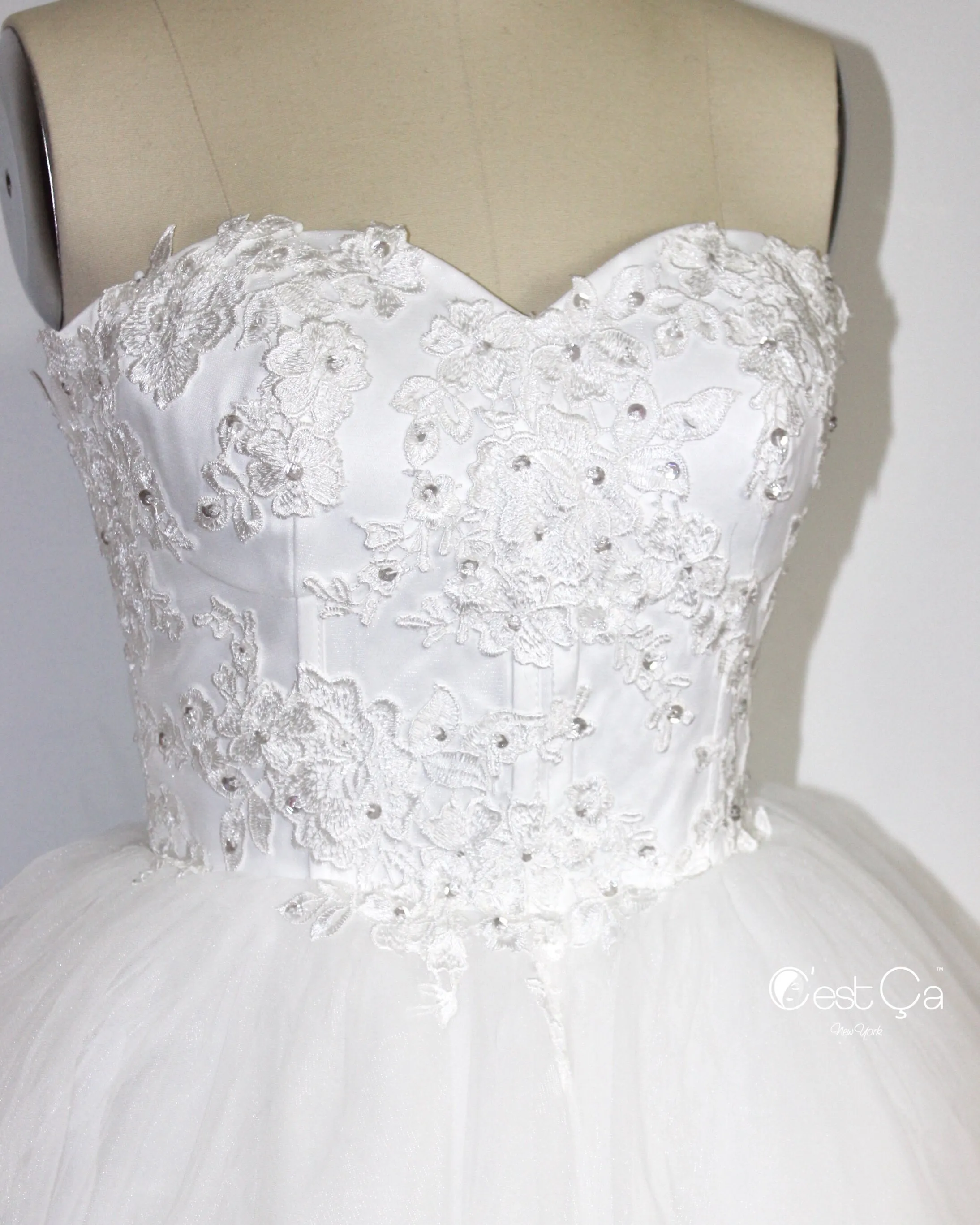 Amanda Snow White Wedding Tulle Lace Dress - Midi