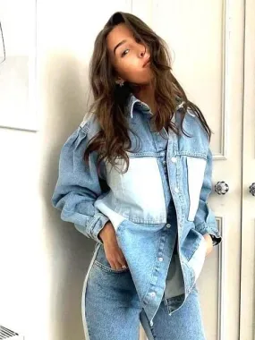 Autumn Fall Jean Jacket For Women Cotton Denim Blue Oversized Jacket