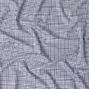 Baby blue Premium Italian super 130's all wool suiting fabric with pale brown, beige and blue checks design-D9451