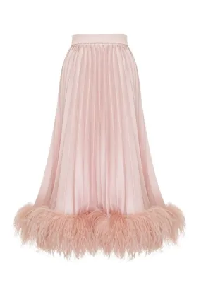 BABY PINK COTTON FEATHER-TRIMMED MAXI SKIRT