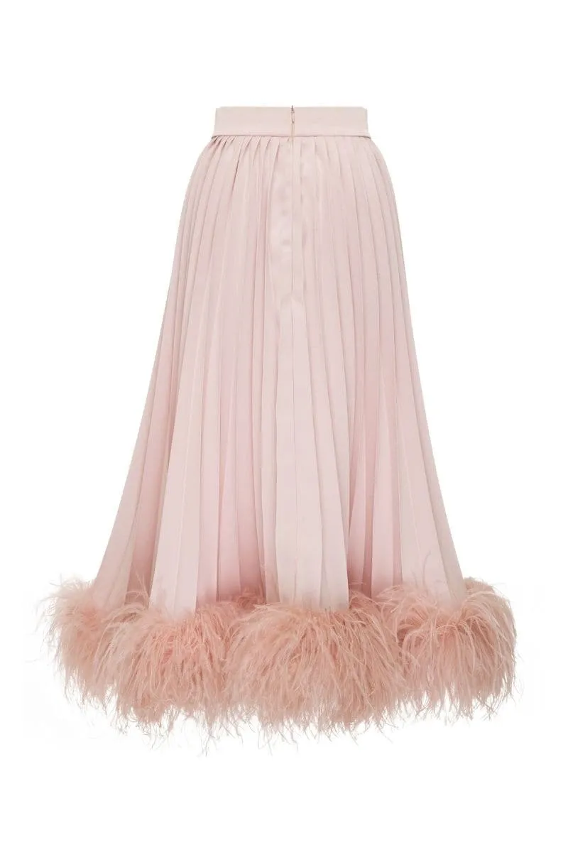 BABY PINK COTTON FEATHER-TRIMMED MAXI SKIRT