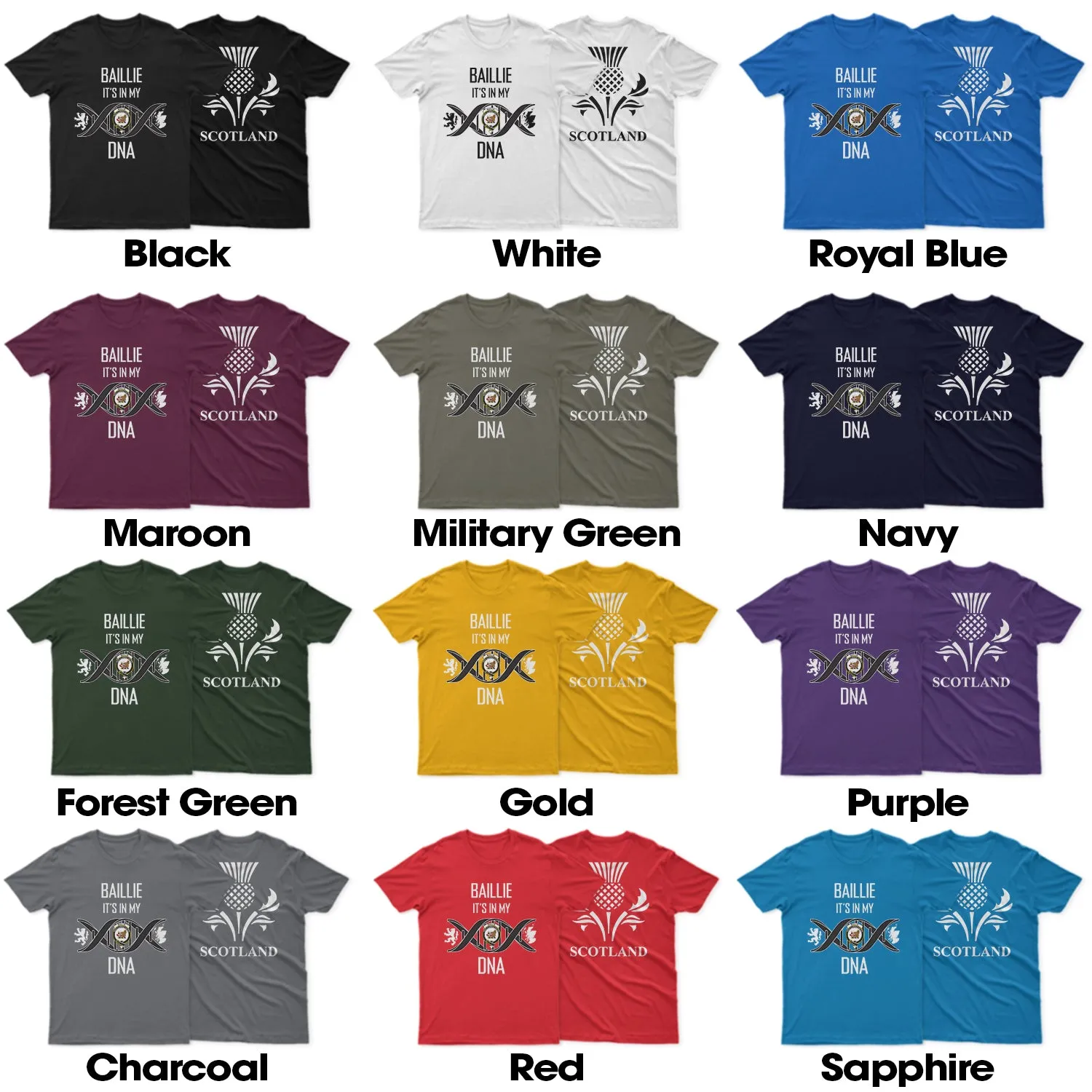 Baillie (Bailey) Family Crest DNA In Me Mens Cotton T Shirt