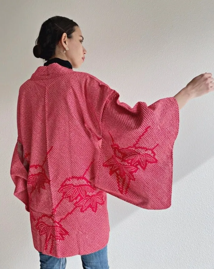 Bamboo Leaves Shibori Haori Kimono Jacket