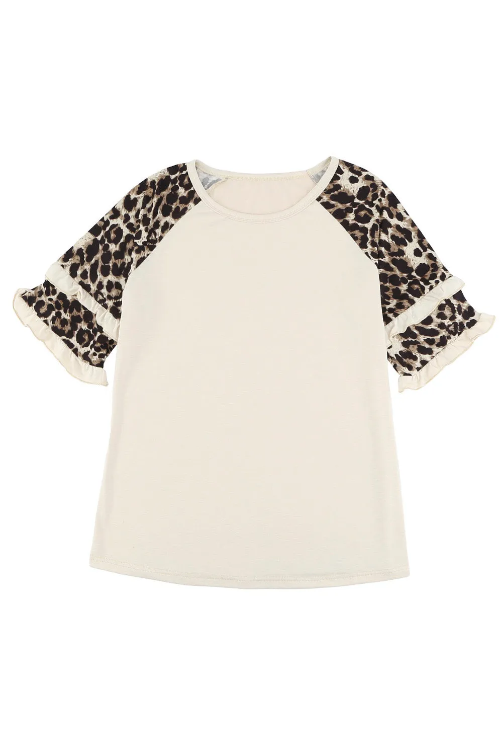 Beige Cheetah Print Tiered Half Sleeve Jewel Neckline T-Shirt – Fiercely Fashionable