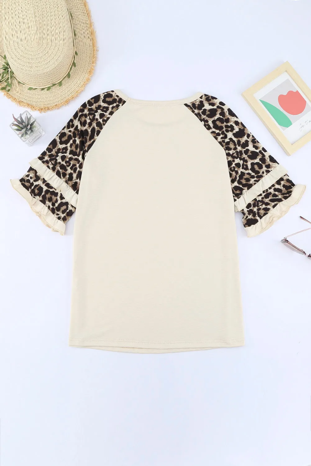 Beige Cheetah Print Tiered Half Sleeve Jewel Neckline T-Shirt – Fiercely Fashionable