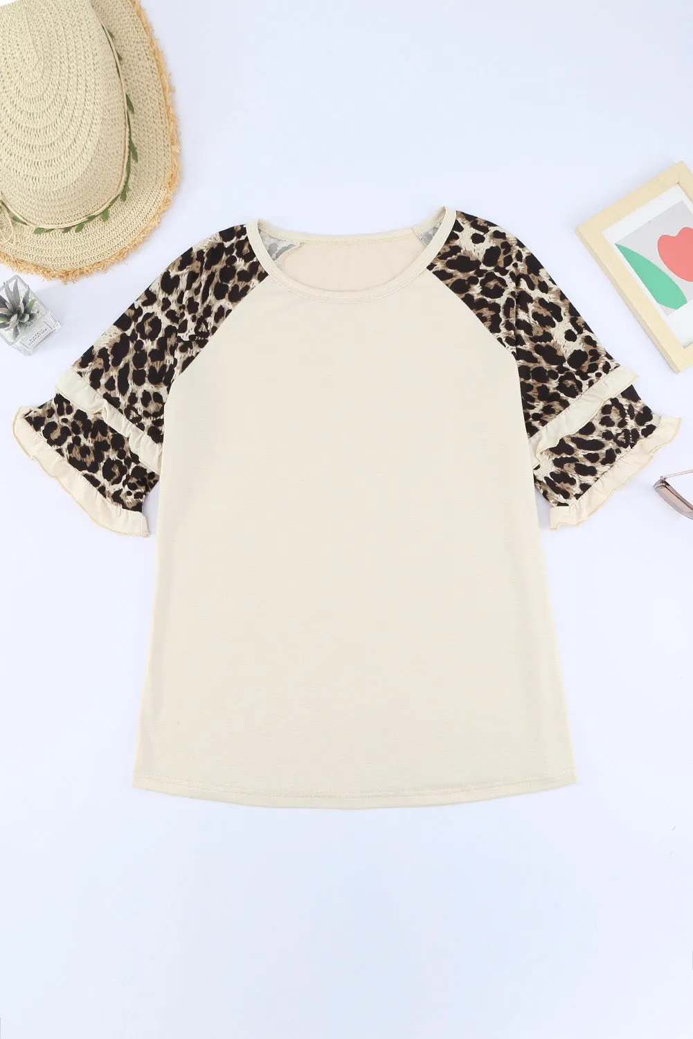 Beige Cheetah Print Tiered Half Sleeve Jewel Neckline T-Shirt – Fiercely Fashionable