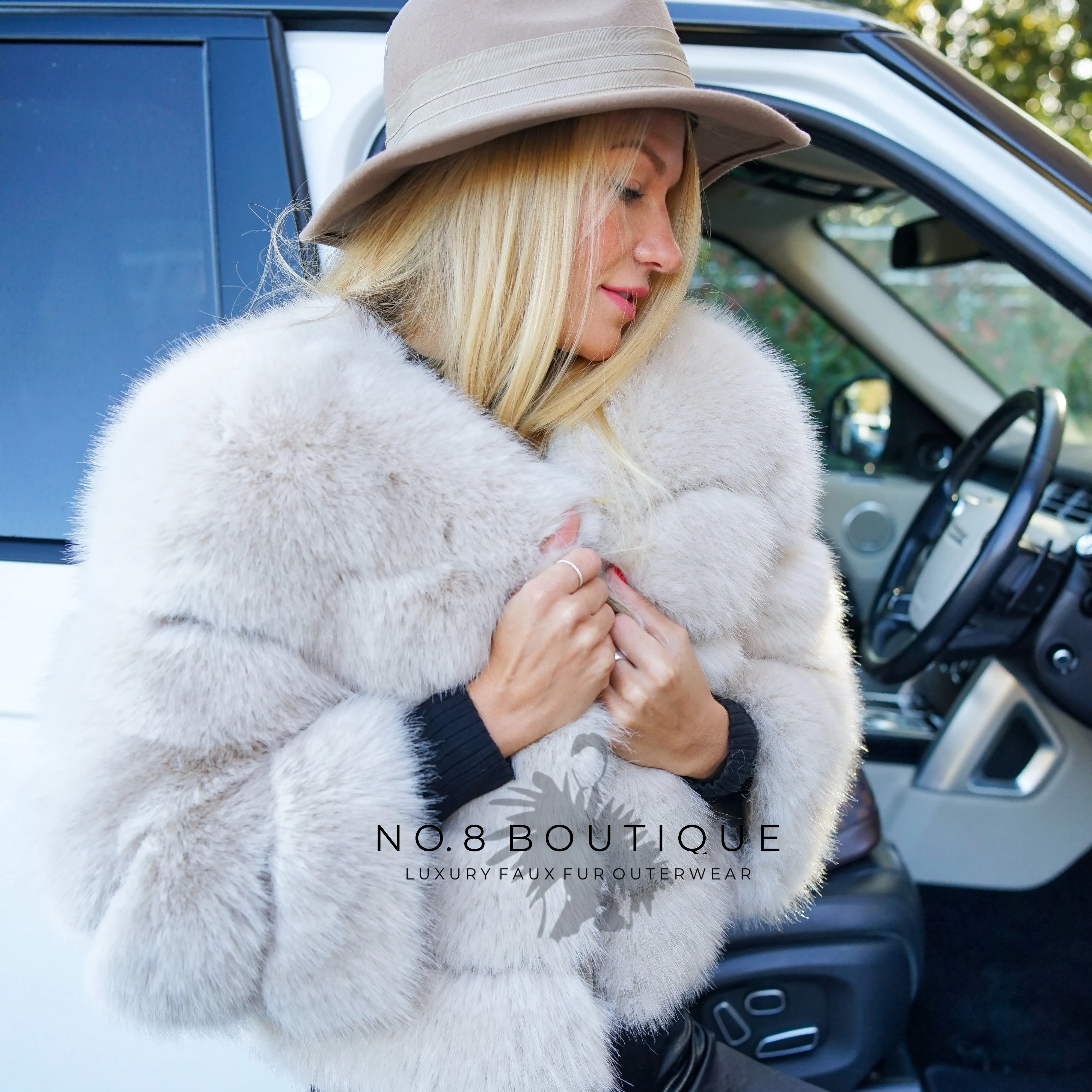 Beige Faux Fur Jacket With 5 Rows