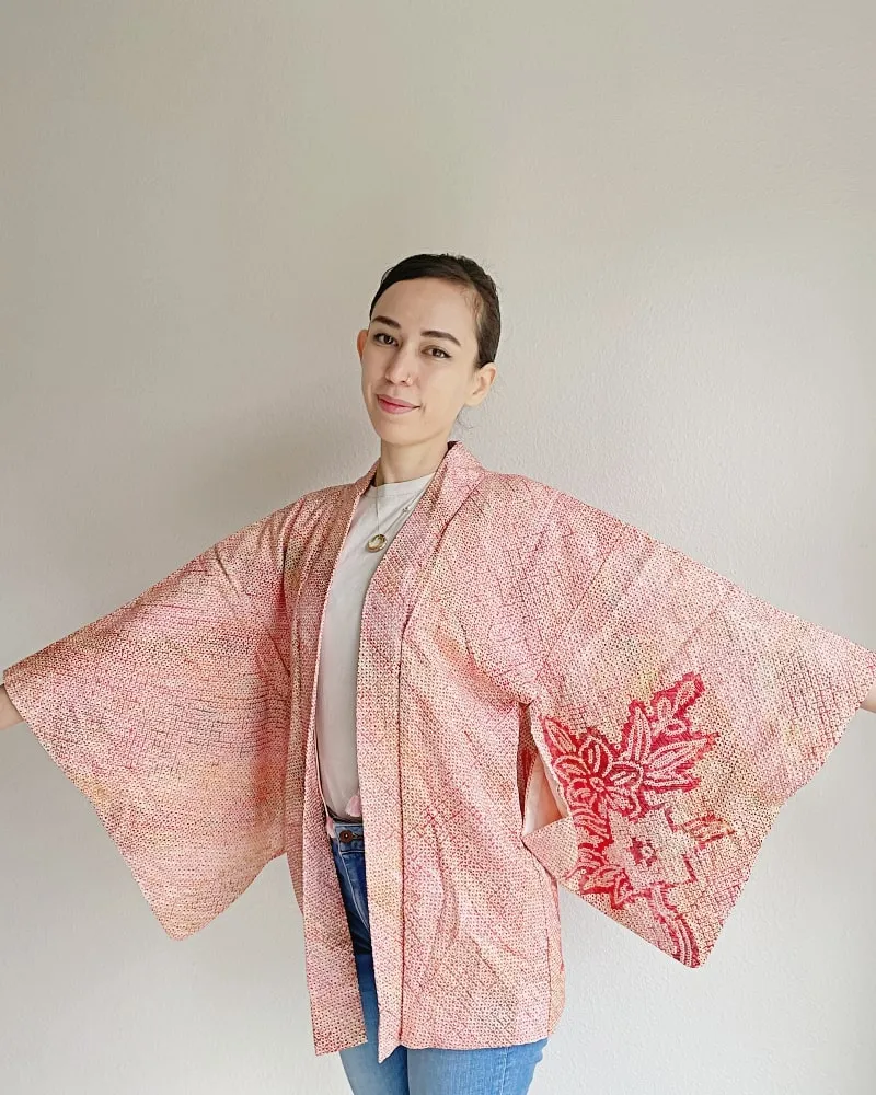 Bell Flower Love Shibori Haori Kimono Jacket