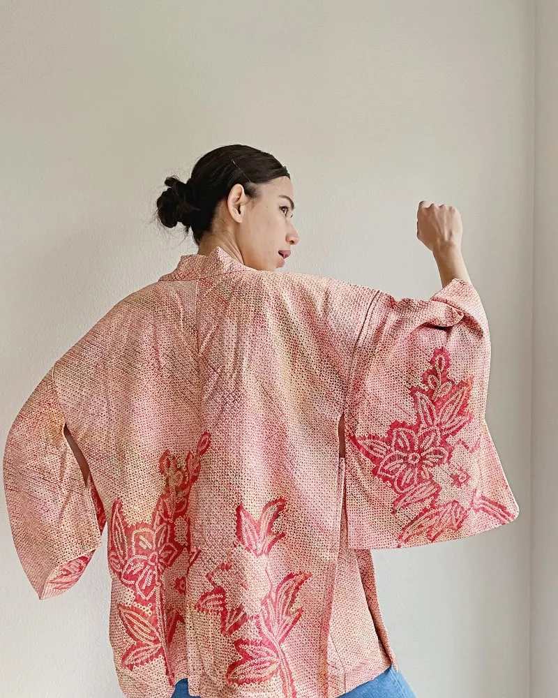 Bell Flower Love Shibori Haori Kimono Jacket