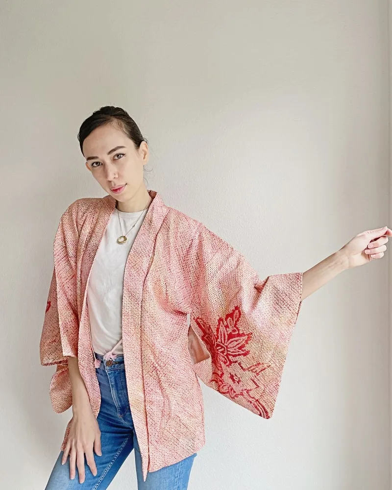 Bell Flower Love Shibori Haori Kimono Jacket