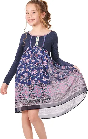 Big Girls Bohemian Boarder Floral Print Dress