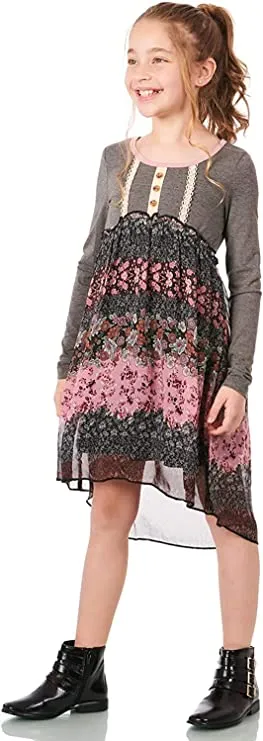 Big Girls Mixed Media Floral Print Dress