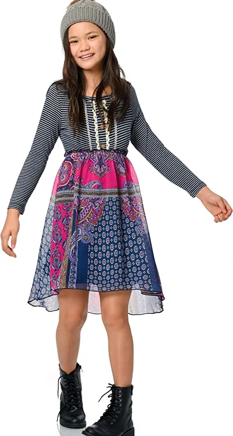 Big Girls Striped Bohemian High Low Dress