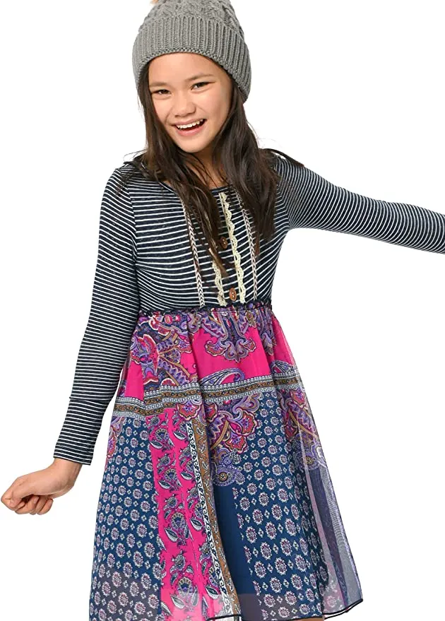 Big Girls Striped Bohemian High Low Dress