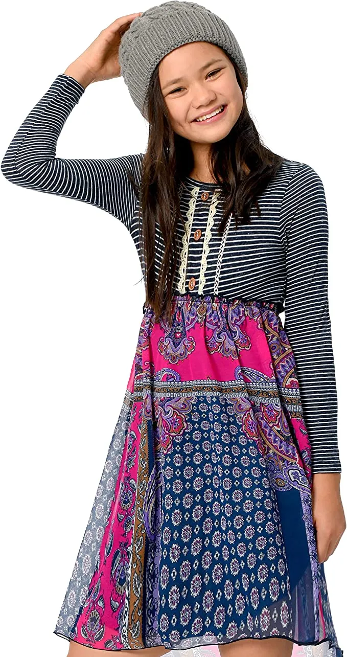 Big Girls Striped Bohemian High Low Dress