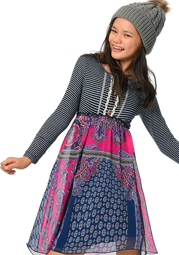 Big Girls Striped Bohemian High Low Dress