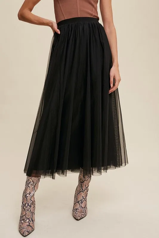 Black Elastic Waist Maxi Tulle Skirt