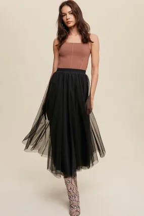 Black Elastic Waist Maxi Tulle Skirt