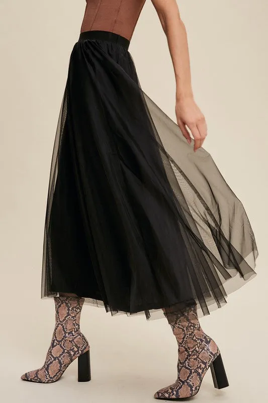 Black Elastic Waist Maxi Tulle Skirt