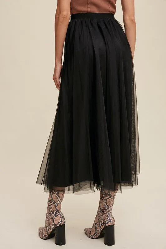 Black Elastic Waist Maxi Tulle Skirt