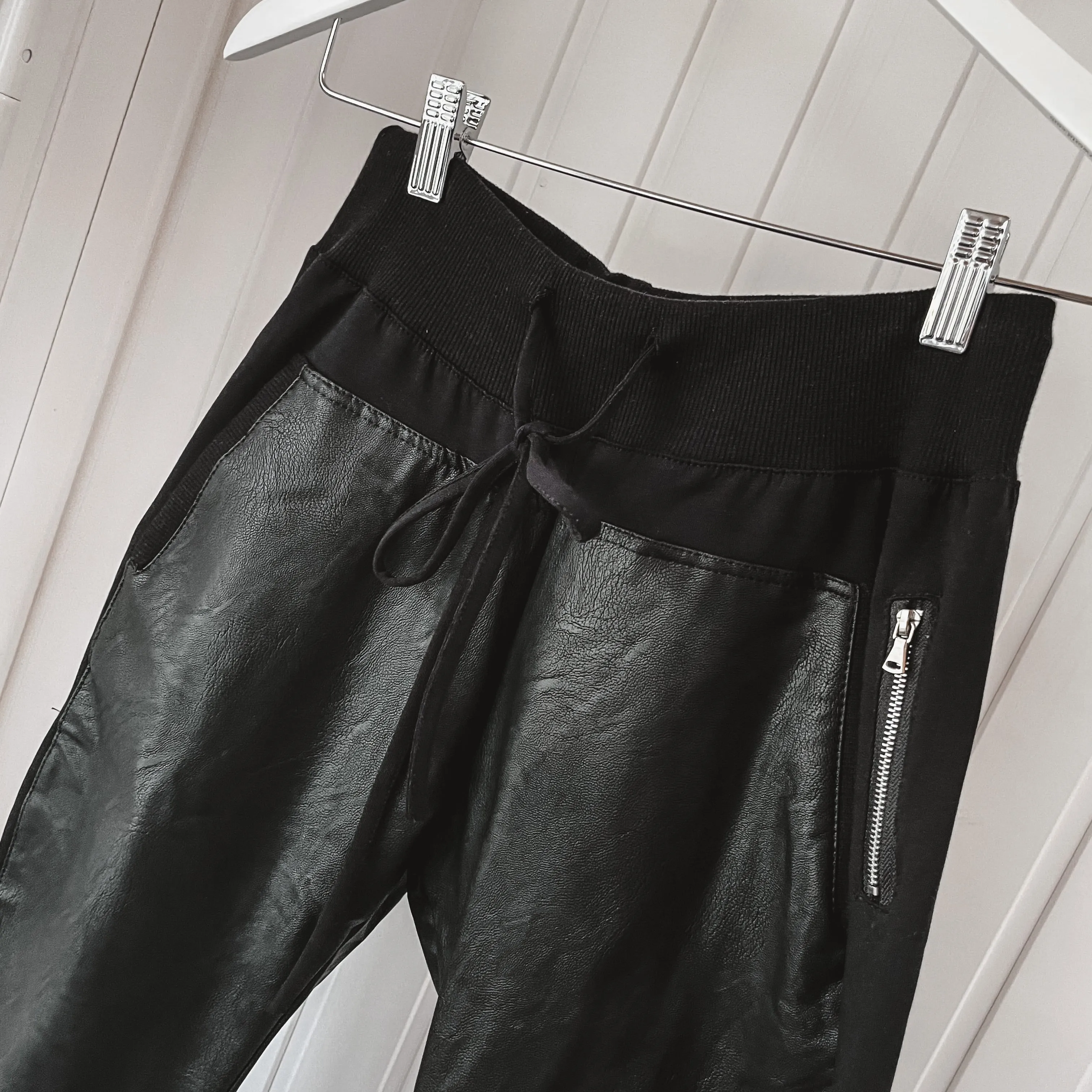 Black faux leather ULTIMATE joggers with cotton side panels