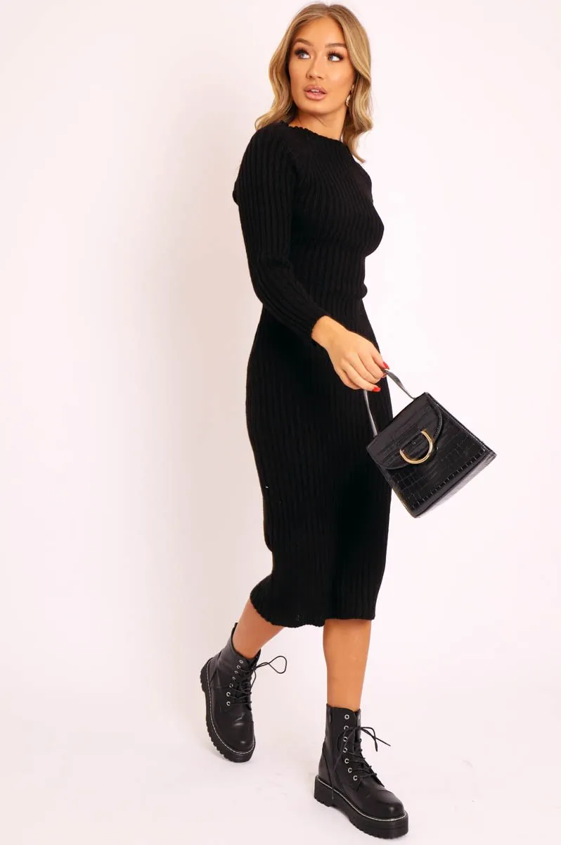 Black Open Twist Back Midi Bodycon Jumper Dress - Karrah