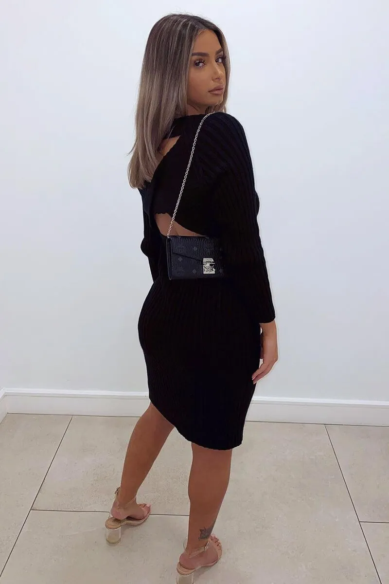 Black Open Twist Back Midi Bodycon Jumper Dress - Karrah