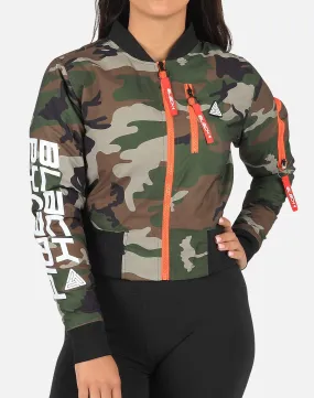 Black Pyramid Cropped Camo Bomber Jacket