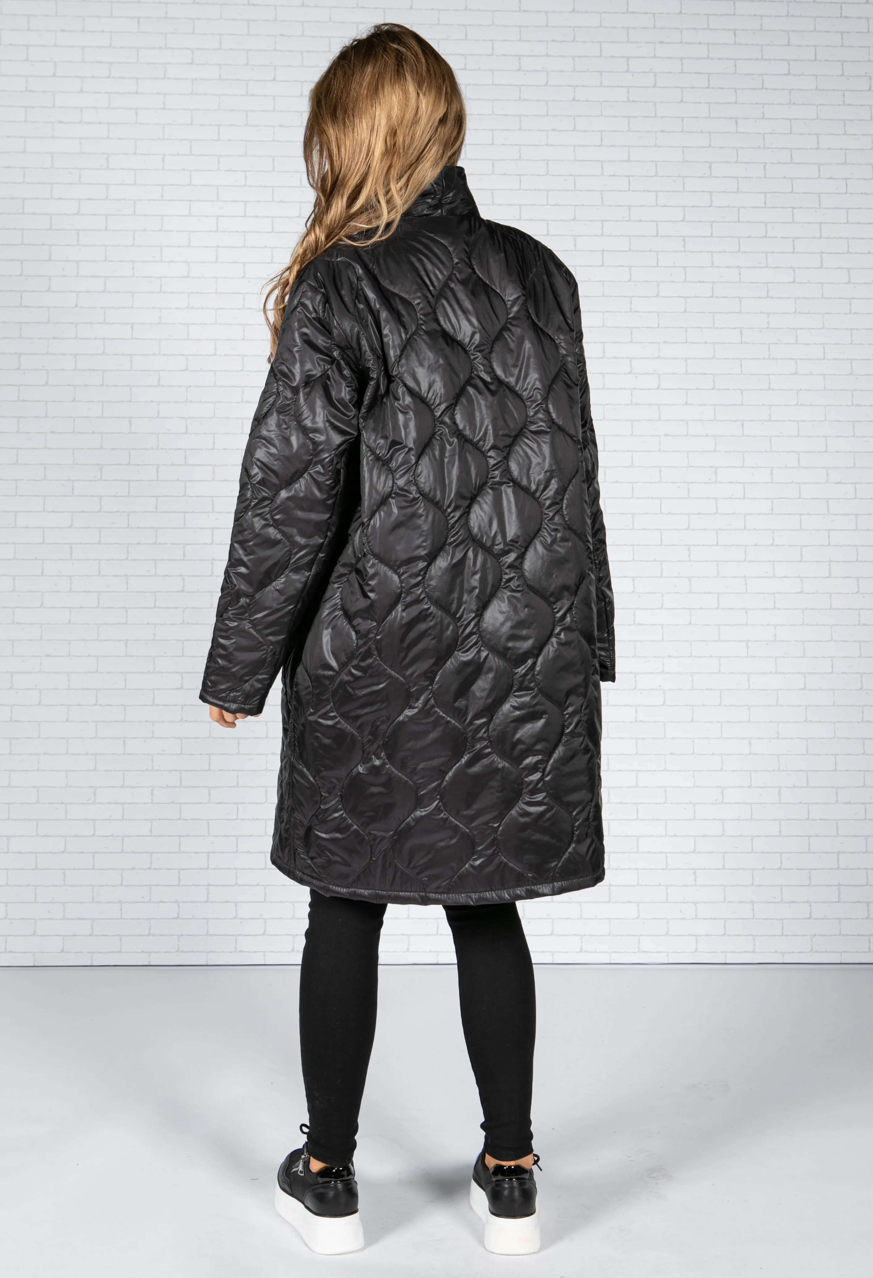 Black Quilted Coat with Toggle