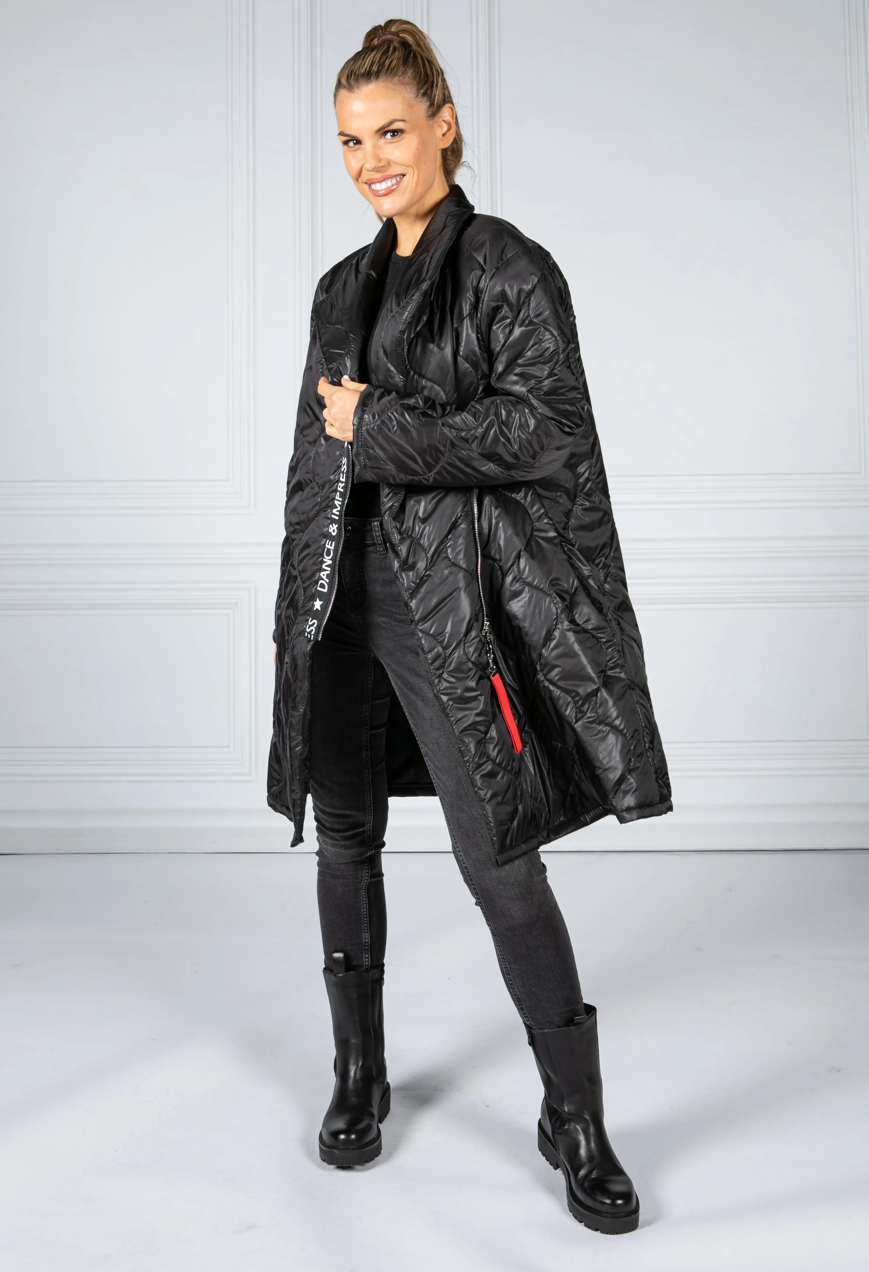 Black Quilted Coat with Toggle