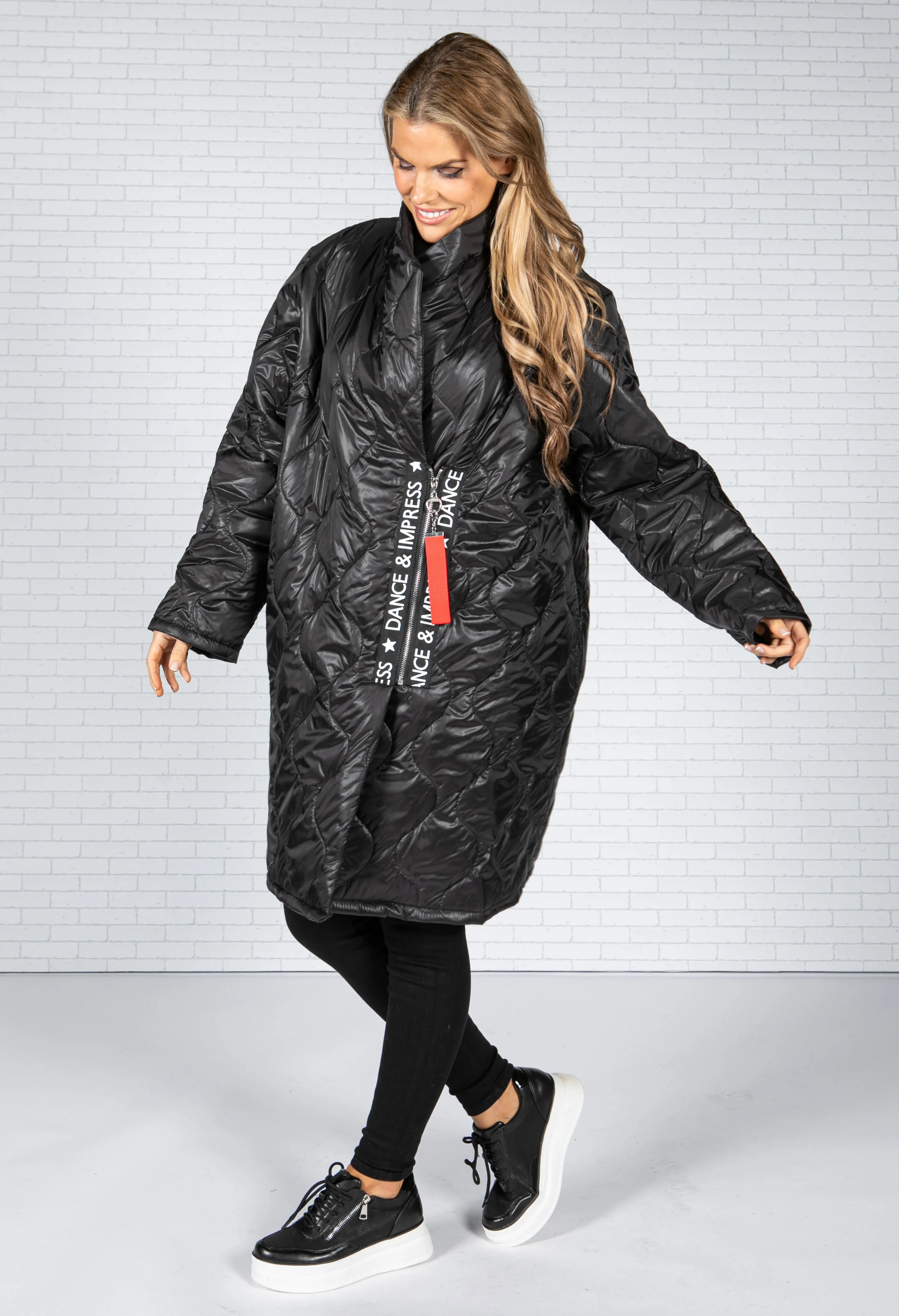 Black Quilted Coat with Toggle