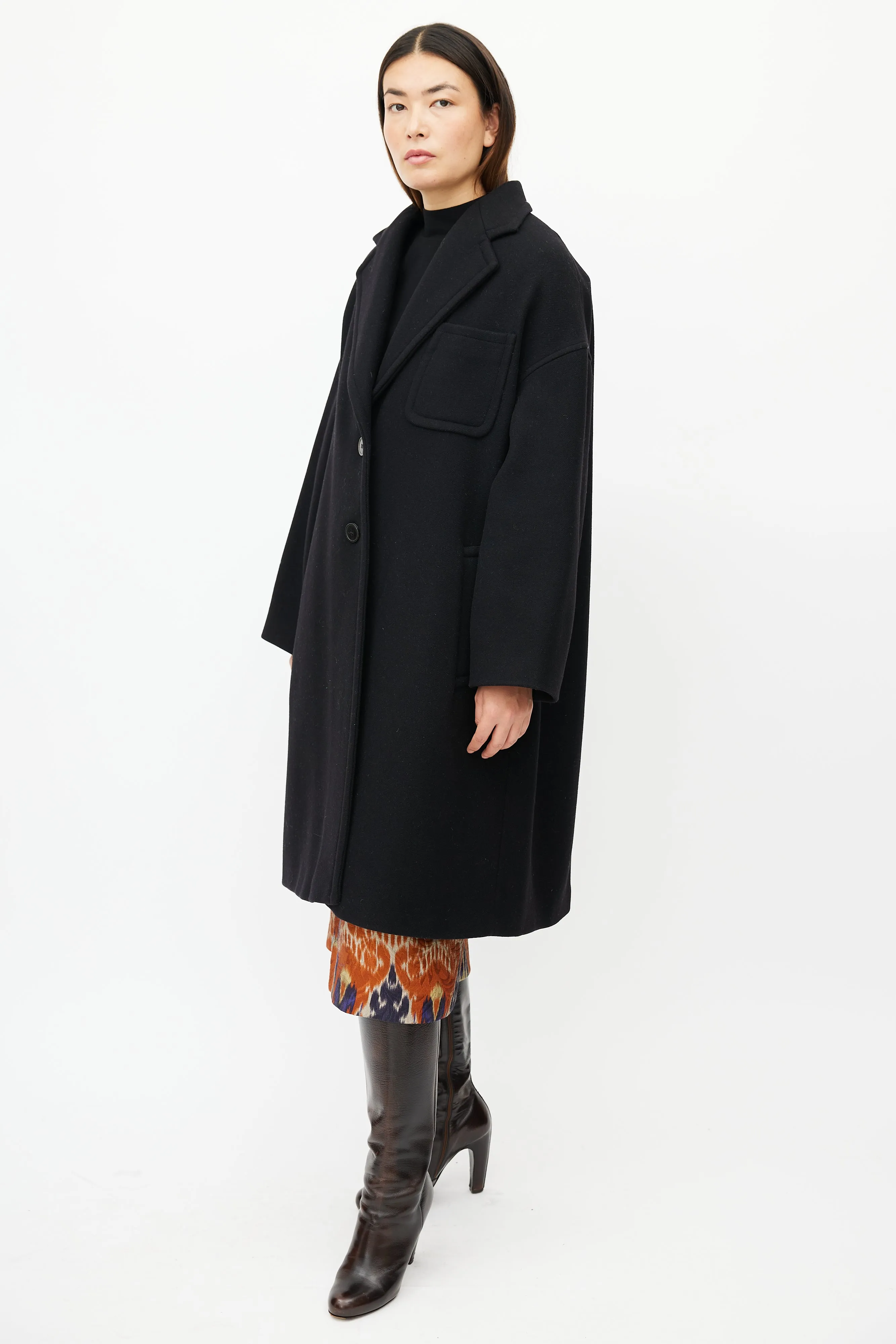 Black Wool Quilted Coat