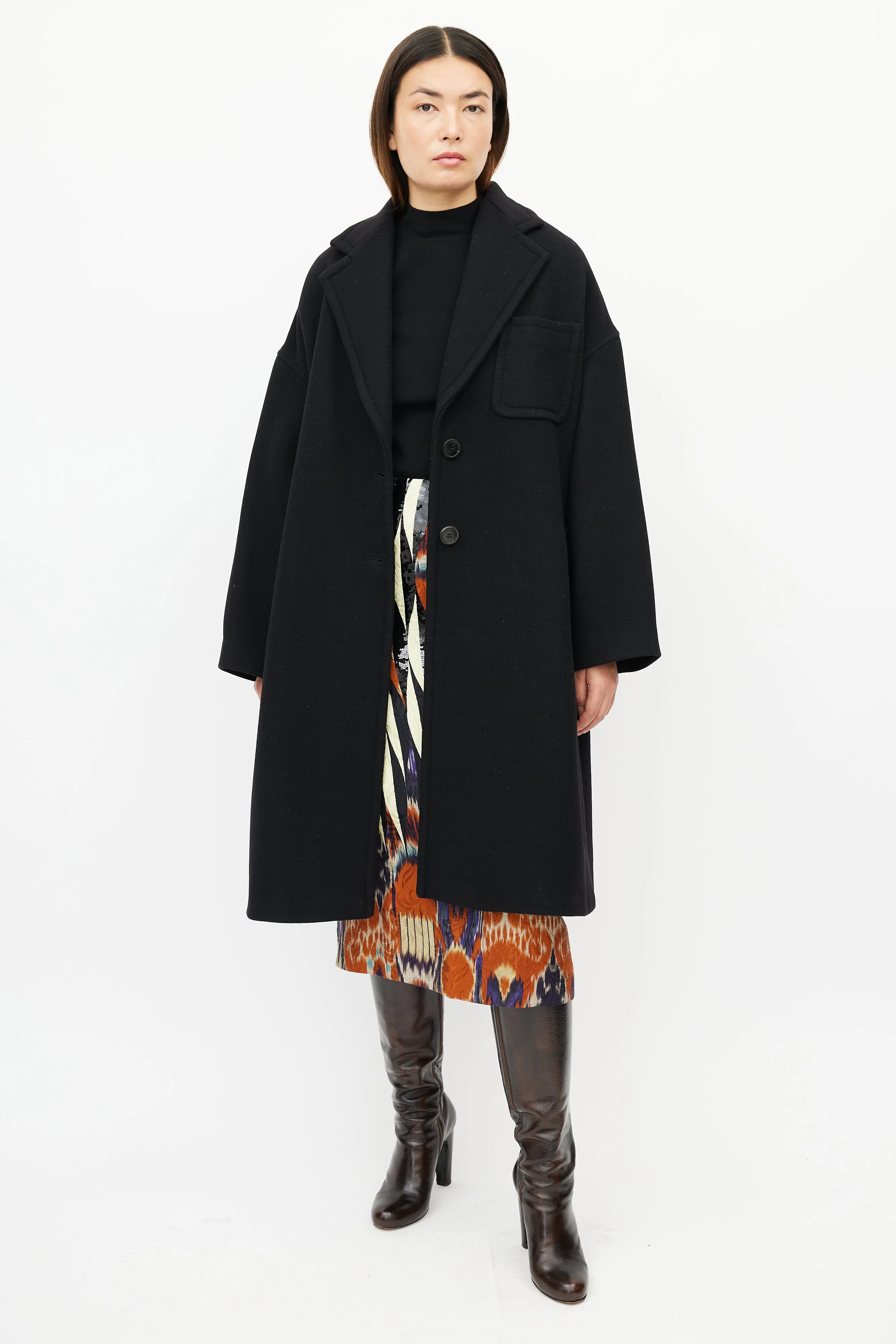 Black Wool Quilted Coat