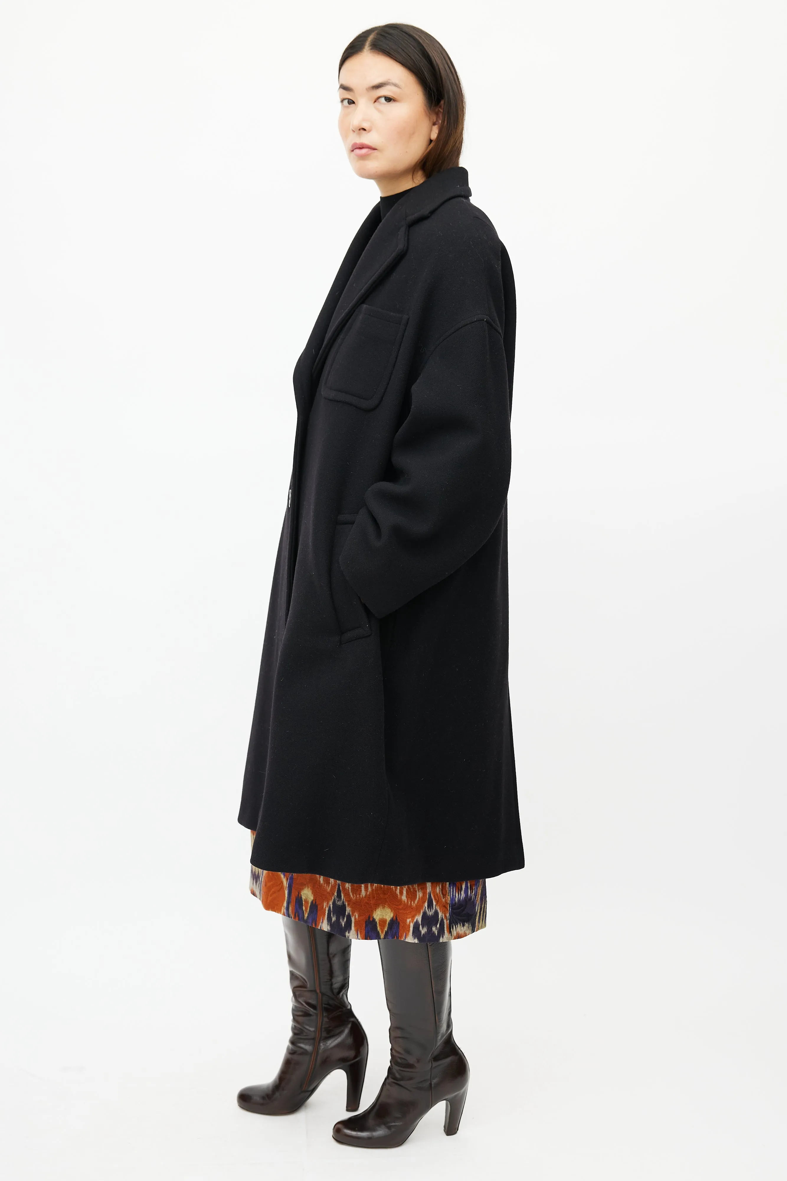 Black Wool Quilted Coat