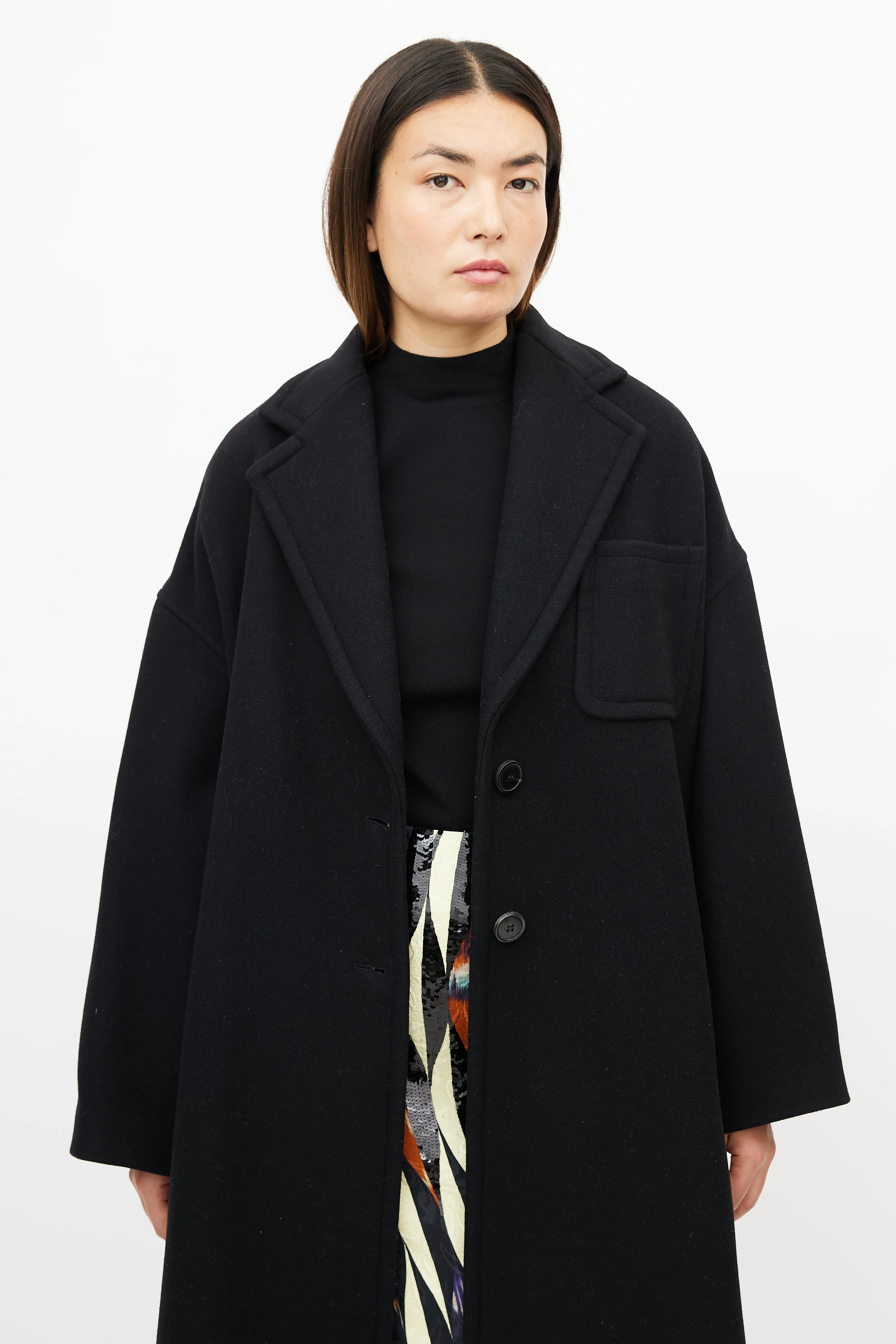 Black Wool Quilted Coat